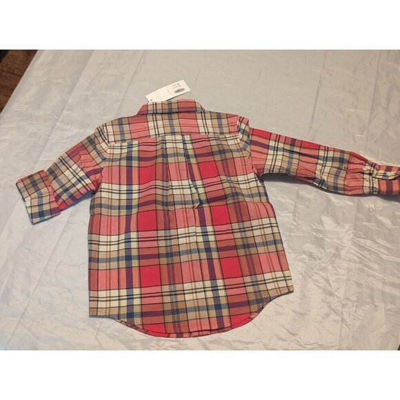 Janie And Jack Boys Size 3 Red Plaid Long Sleeve Button Up Shirt Roll Sleeve - Picture 11 of 13